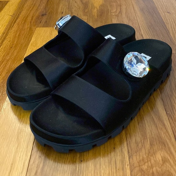 Miu Miu Women’s Black Sandals With Rhinestone Detailing Size 36.5 - Picture 2 of 11